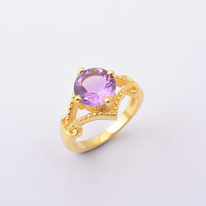 แหวนชุบทองประดับอเมทิสต์ธรรมชาติสำหรับผู้หญิง |   แหวนค็อกเทลดีไซน์เนอร์ทำมือประดับพลอยรูปไข่สีม่วง - Product Image 1