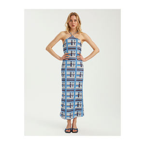 Robe midi en tricot BGN S23D325 avec col halter et motif en dentelle, style féminin élégant, Turquie - Product Image 2