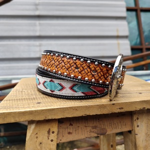 Ceinture de cowboy perlée western vintage conception personnalisée boucle ardillon en alliage de zinc pleine fleur bracelet en cuir véritable concepteur écologique - Product Image 2