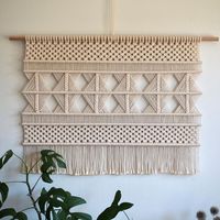 Attrape-rêves en macramé en coton fait main, décoration murale de style Art Déco, forme rectangulaire, décoration du Ramadan
