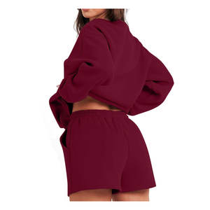 High Quality <b>Women's</b> Casual Joggers Training Two-Piece Tracksuit O-Neck Simple <b>Short</b> Pants Loose Top Knitted Fabric Work Pattern - Product Image 3