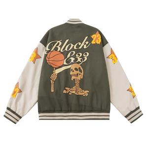 2022 Green Vintage Casual Baseball Jacket Funny Skull Print Varsity Bomber <b>Windbreaker</b> Plus Size Breathable Street Wear for - Product Image 4