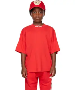 High Quality Red Drop Shoulder T-shirt For Kids Palm Angle Oversized Shirt T-shirt Boys Custom Logo Round Neck T-shirt Children