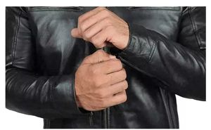 Veste de motards en cuir de vache épais naturel véritable veste de motards à panneaux matelassés - Product Image 2