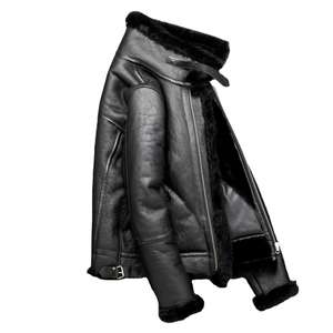 Stylish Winter Sheep Skin Leather <b>Men's</b> <b>Jacket</b> with Stand Collar Front Logo-Customizable OEM/ODM Outerwear <b>for</b> Retail Wholesale - Product Image 3