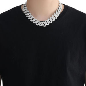 Collier unisexe tendance hip-hop en argent 925 serti de pierres, plaqué or 14 carats, chaîne cubaine, cadeau - Product Image 3