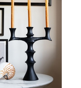Metal Beautiful Casting Aluminium Candle Holder Top Selling <b>Matte</b> Black 3 Arms Dining <b>Table</b> Candle Stand - Product Image 6