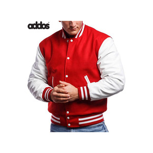 Chaqueta universitaria de béisbol de manga larga con diseño OEM para hombre, chaquetas lisas con letras en blanco y cuello levantado personalizadas al por mayor - Product Image 1