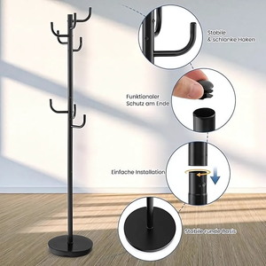 Freestanding <b>Stainless</b> <b>Steel</b> Coat <b>Rack</b> with Multi-Hooks Industrial-Style for Entryway Living Room Bedroom Office and Hotel - Product Image 3