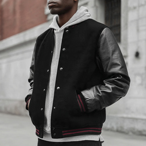 Chaqueta Universitaria de Alta Calidad para Hombre, Chaqueta de Invierno con Mangas de Cuero, Bordado, Lana, Chaqueta Universitaria de Béisbol para Hombre - Product Image 3