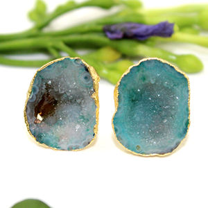 Natural Milky <b>Green</b> Geode Druzy Gold Electroplated Handmade Stud <b>Earrings</b> wholesale Jewelry - Product Image 1