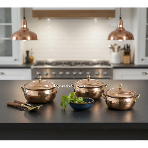 Ensemble de plats en cuivre pur martelé à la main de luxe, poignées en laiton résistantes à la chaleur, serveurs de buffet écologiques, décoratifs - Product Image 1