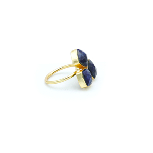 Dua Sodalite Triple Ring Bold Blue Gemstone Ajustable Plaqué or 18 carats Bijoux de déclaration pour mariage et fête - Product Image 3