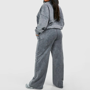 Nuevo Conjunto Deportivo Gris con Lavado Ácido y Logotipo Personalizado, Sudadera y Pantalones Deportivos para Mujer, Ropa Deportiva Transpirable de Alta Gama - Product Image 2