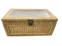 Nouveauté Panier de rangement rectangulaire de luxe Ensemble de paniers en rotin naturel faits à la main Boîte en rotin avec couvercle en verre Forme carrée pour la décoration de la maison