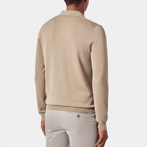 Jersey de punto de otoño invierno con logotipo personalizado con bordado y Jersey de mezcla de lana Cachemira Polo de cuello abierto para hombre - Product Image 3