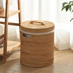 Natural Eco Friendly Rattan Trash <b>Bin</b> Waste <b>Bins</b> Sustainable Woven <b>Laundry</b> Hamper Basket <b>with</b> <b>Lid</b> and Handle - Product Image 4