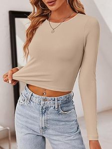 Sweat-shirt court à col rond de qualité supérieure, manches longues, crop top - Product Image 3