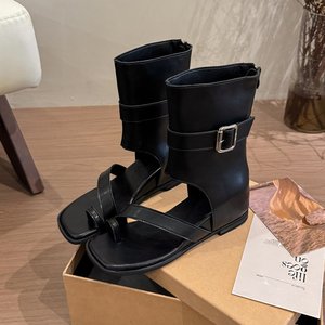 Sandales compensées à bout plat en daim avec semelle intérieure en PU et fermeture éclair, sandales à bout plat en daim avec fermeture éclair - Product Image 2