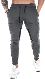 Pantalon de jogging bicolore gris noir slim Cargo pour hommes Poches à fermeture éclair Taille élastique Pantalon de survêtement athlétique à jambe conique décontracté respirant - Product Image 5