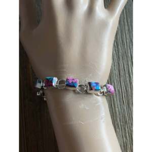 Navajo Pink Dream Mohave Turquoise & Sterling <b>Silver</b> Fine Chain <b>Bracelet</b> with Link Design - Product Image 2