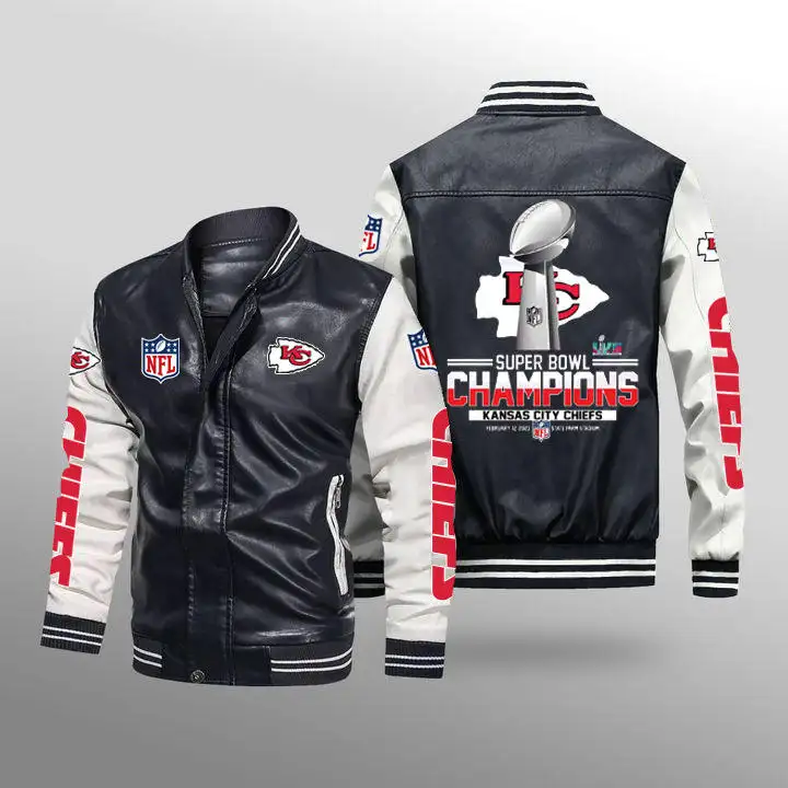 New Design Soccer American Football Team Outdoor Windproof Men's Baseball Zip Jacket Handsome Coat Snug Leather Jacket