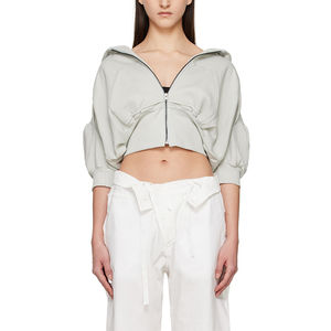 Sweat à capuche court à manches courtes gris vintage à coupe ample et zippée avec épaules tombantes et ourlet élastique - Product Image 4