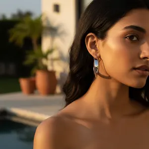 Boucles d'oreilles créoles ovales minimalistes en argent pour femmes, bijoux minimalistes à pendentif tendance - Product Image 1