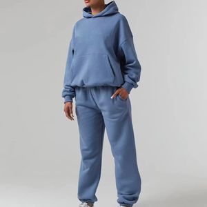 Chándal para hombre, conjunto de chándal grueso y cálido de 2 piezas, pantalones de chándal y Sudadera con capucha, trajes de jogging atléticos de lana con bolsillos - Product Image 4