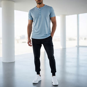 Ropa deportiva Jogging Henley camiseta hombres botón abajo camisas hombres verano ligero Henley camisetas hombres - Product Image 3