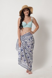 Blue Cotton Sarong Beach Wrap with Buckle/<b>Clip</b> Silk Screen Printed Pareo Dress Summer Swimwear Cover-Up for Women Long Scarf - Product Image 5