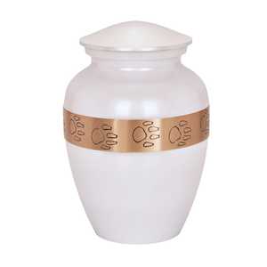 Mejor Venta de urna blanca para mascotas de alta calidad, artesanía de Metal con grabado de patas, precio al por mayor de cenizas de cremación funeraria ACW - Product Image 3