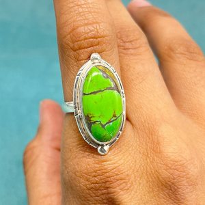 Bague Turquoise Cuivre Vert Argent Sterling 925 Bague Argent Turquoise Cuivre Naturel Cadeau Fête des Mères - Product Image 2