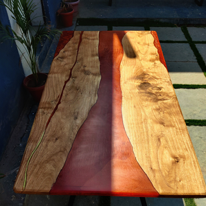 Mesa de comedor o conferencia de entrada moderna de resina hecha a mano, superficie mate de Tono naranja rojo perla, Exportación de alta calidad - Product Image 6