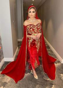 2025 @ Belle robe traditionnelle algérienne rouge Badroune avec perles de verre en cristal embellies, Dabka, perles pour mariage - Product Image 2