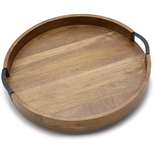 Bandeja para servir de madera de acacia con asas de metal, bandeja de madera Rectangular para cocina, comedor y decoración del hogar, novedad - Product Image 3