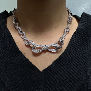 Collar Infinito Trenzado de Diamantes de Laboratorio de 15.5ct para Mujer, Elegante, 16 Pulgadas, Oro de 14K, Claridad E VS, Chapado en Rodio, Moderno y Fino - Product Image 1