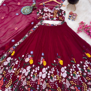 Tennecy último diseñador Faux Georgette bordado secuencia trabajo Lehenga Choli por mujer - Product Image 1