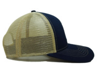 Gorras Trucker de 6 Paneles con Visera Precurvada, Color Azul Marino/Marrón, Modelo 112, Malla y Lona, con Parche Tejido, Personalizadas, de Alto Rendimiento, King Ranch Vietnam