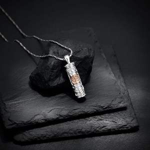 Collar de urna de flor de oro rosa, collar de urna de barra cilíndrica para colgante de cenizas, urna de cremación de memoria de recuerdo para mujer, tamaño personalizado - Product Image 5