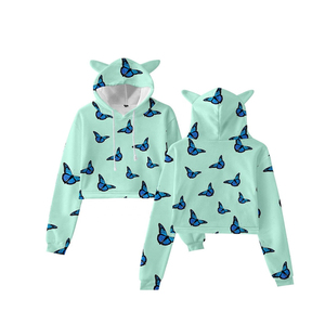 Sudadera corta con capucha para mujer, de alta calidad, con logotipo personalizado, sin pedido mínimo, Top corto de gran tamaño, Jersey - Product Image 1