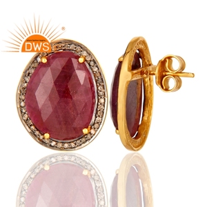 Superventas de plata esterlina 18K chapado en oro diamante natural y rubí piedra preciosa Stud pendiente Demi joyería fina para mujer - Product Image 3