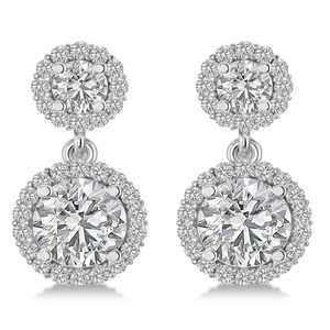 Boucles d'oreilles pendantes en or blanc 14 carats avec halo de diamants, deux pierres, 3 carats de moissanite avec or blanc, pour mariage et fête, cadeau pour elle - Product Image 2