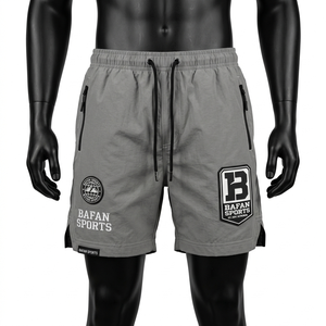 Premium 120 GSM polyester <b>windbreaker</b> shorts men light grey training shorts zipper pocket heat transfer logo Nylon Plain Dyed - Product Image 1