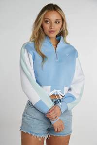 New Arrival Casual Color Block Cropped Cotton <b>Fleece</b> Hoodies for <b>Women</b> Turtleneck <b>Half</b> <b>Zip</b> up Long Sleeves Sweatshirt for <b>Women</b> - Product Image 6