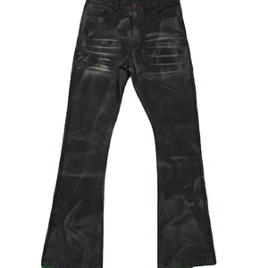 Custom Wholesale Vintage Waxed <b>Jeans</b> Men Bell Bottom Streetwear Denim <b>Jeans</b> <b>Skinny</b> Slim Fit Black Flared <b>Jeans</b> for Men - Product Image 1