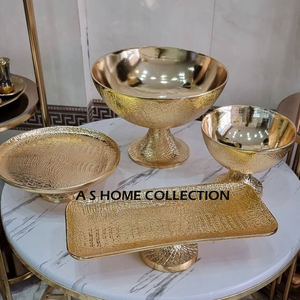 Hammered Texture Golden Plated Round Shape Calla Lily Design Kitchen Ware Dining <b>Table</b> Stainless Steel Metal Joint Three Bowl - Product Image 3