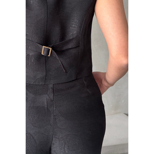 Conjunto de Chaleco y Pantalones de Lino para Mujer, con un Botón, en Color Negro - Product Image 5