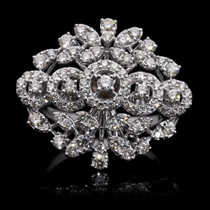 Exquisito Anillo de Oro Rosa con Diamantes Naturales, Diseño Floral en Racimo, Chapado en Rodio, Estilo Clásico, Diamantes de Corte Brillante, Intrincado - Product Image 1