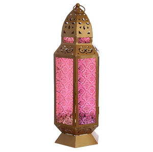 Farol de Vela Marroquí de Metal y Vidrio con Acabado Dorado Ecológico para Decoración de Iluminación de Ramadán en Casa o Villa - Product Image 6